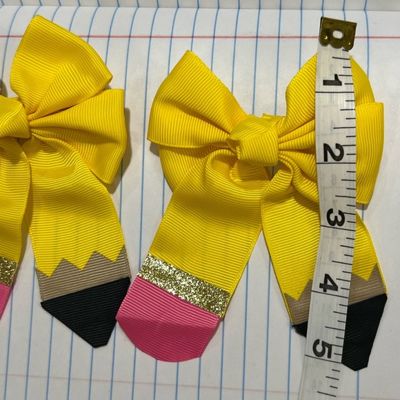 Yellow and Pink Pencil Hair Bows - Picture 5 of 8